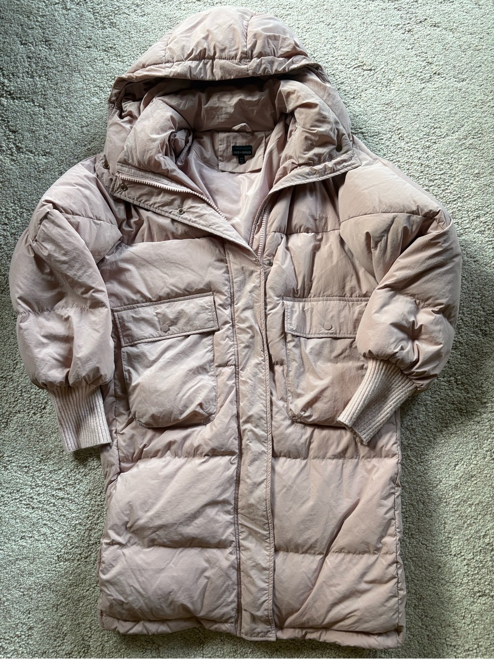 Coco + Carmen Long Quilted Down Filled Puffer Jacket in Dusty Blush